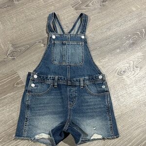 Old Navy Girls Denim Distressed Short Overalls in Blue